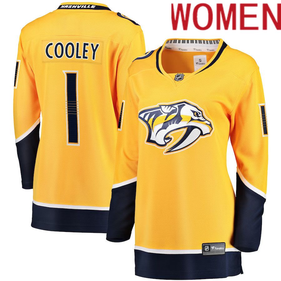 Women Nashville Predators #1 Devin Cooley Fanatics Branded Gold Home Breakaway Player NHL Jersey
